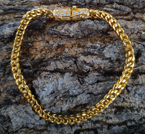 4mm gold finish franco bracelet with simulated diamond clasp