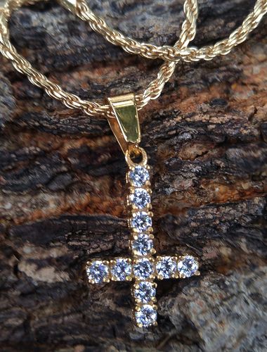 gold finish upside down cross & 24in rope chain