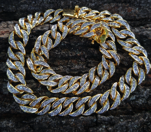 13mm gold finish diamond cuban link necklace