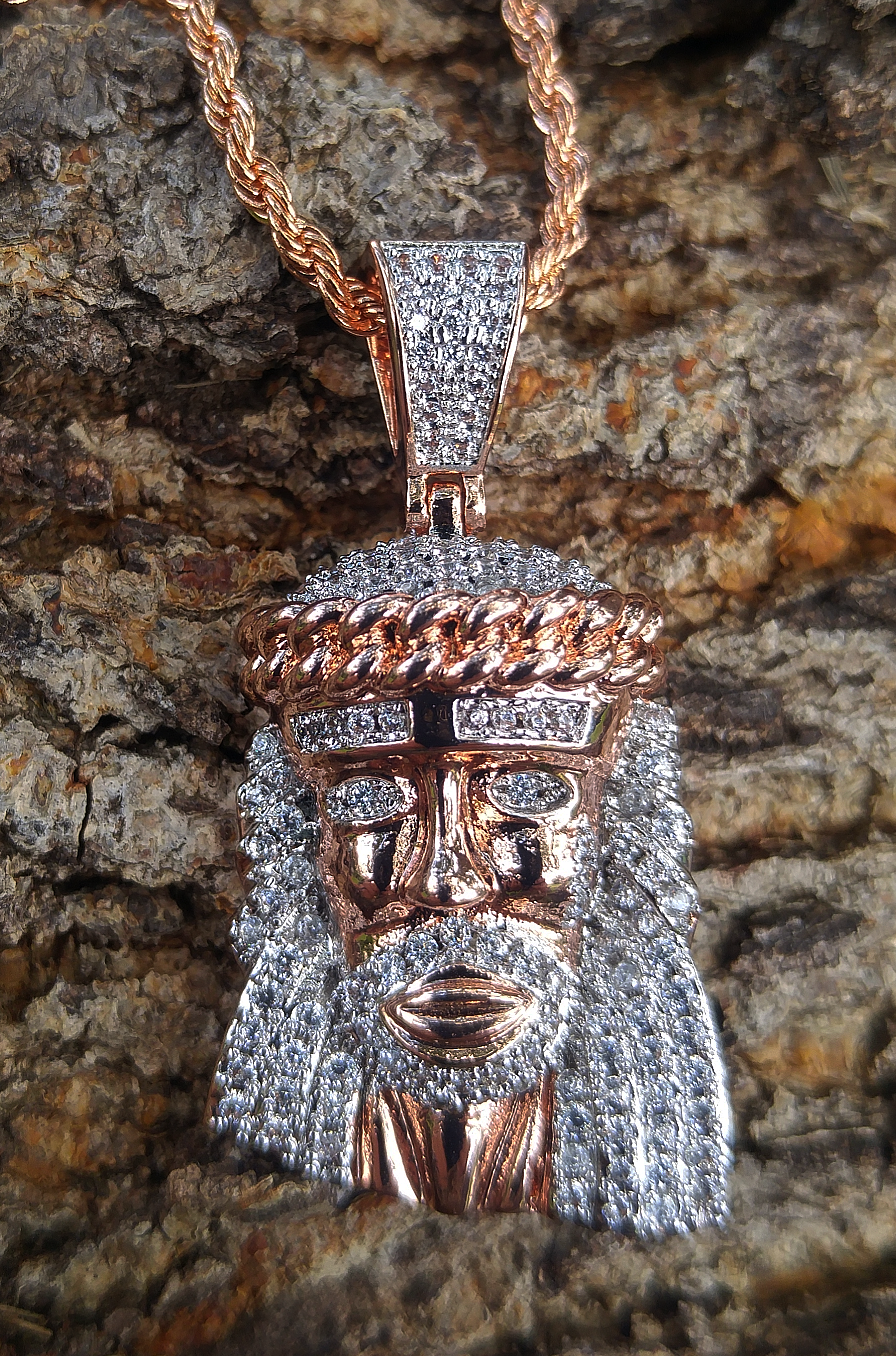 rose gold jesus & 24in rope chain