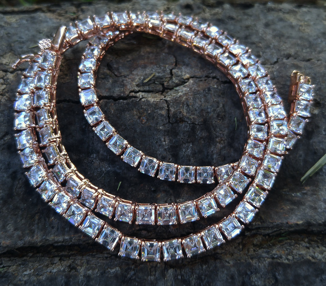 rose gold finish ASSCHER cut tennis chain