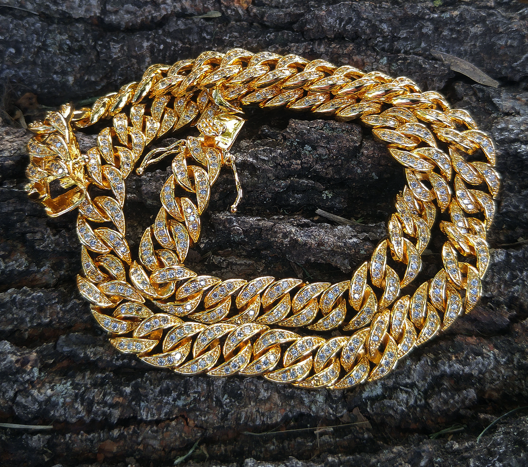 yellow gold 8mm diamond cuban link necklace