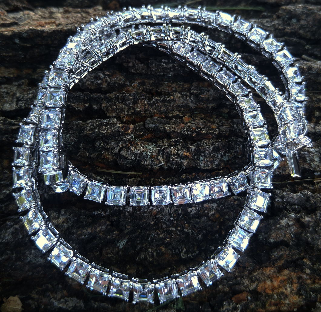 white gold finish ASSCHER cut tennis chain