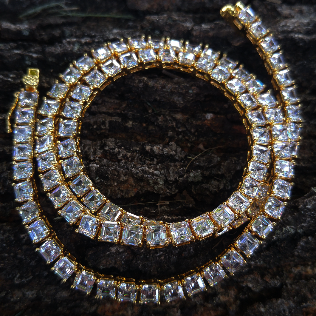 yellow gold finish ASSCHER cut tennis chain